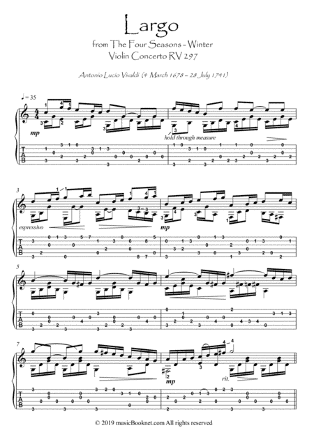 Four Seasons - Largo by Vivaldi guitar solo (arr. PianoSheetNow)