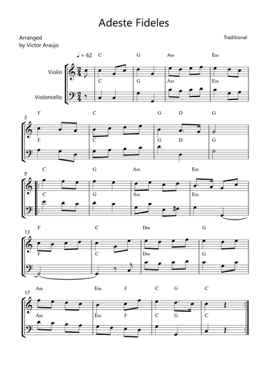 Adeste Fideles - Violin and Cello with Chord Symbols (arr. Arezzo Music)