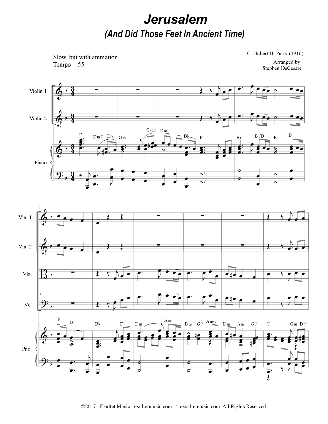 Jerusalem (String Quartet and Piano) (arr. Stephen DeCesare)