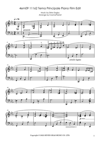 4em09 11162 Tema Principale Piano Film Edit (arr. CosmoPianist)