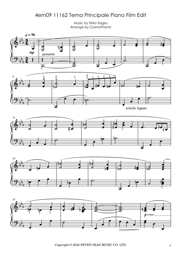 4em09 11162 Tema Principale Piano Film Edit (arr. CosmoPianist)