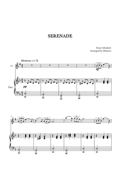 Serenade | Schubert | Clarinet in Bb | Piano (arr. Milanov)