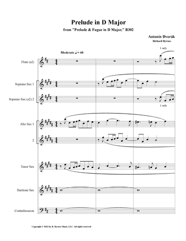 Dvorák, Prelude in D Major (Saxophone Septet + 2 Flutes & Contrabassoon) (arr. Richard Byrnes)
