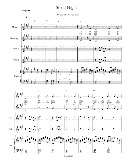 Silent Night vocal duet with Flute duet and Piano (arr. Connie Boss)
