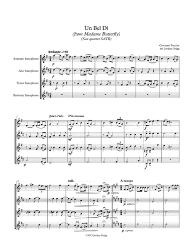 Un Bel Di from Madame Butterfly (Sax quartet SATB) (arr. Jordan Grigg)