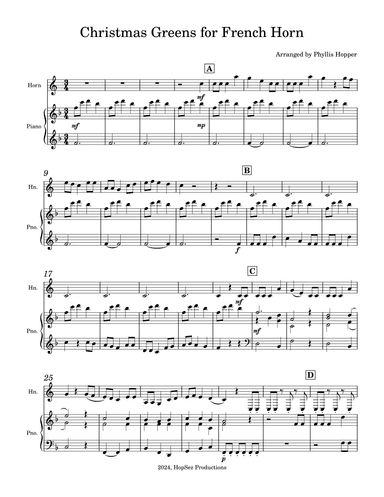 Christmas Greens for French Horn (arr. Phyllis Hopper)