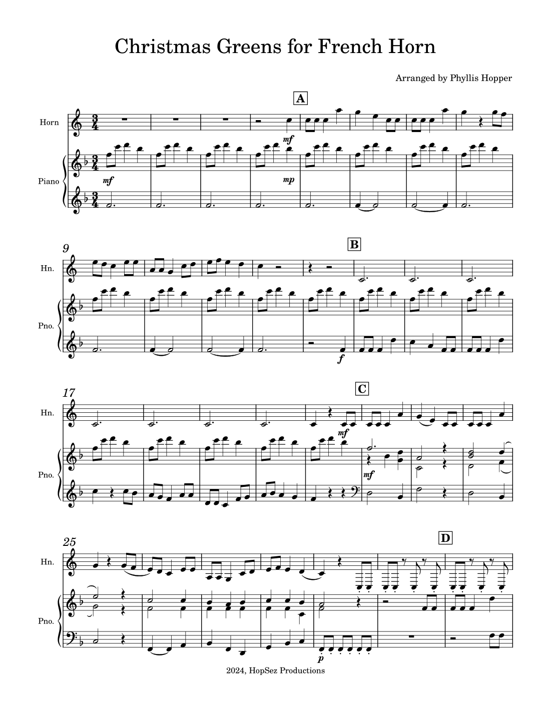Christmas Greens for French Horn (arr. Phyllis Hopper)