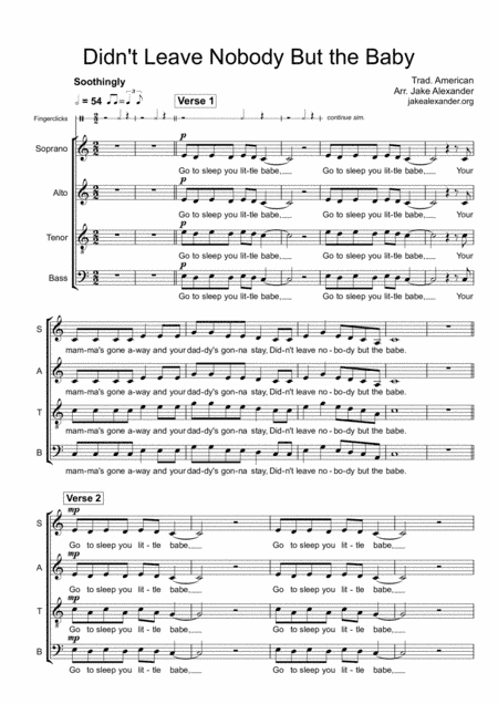 Didn't Leave Nobody but the Baby - SATB a cappella (arr. Jake Alexander)