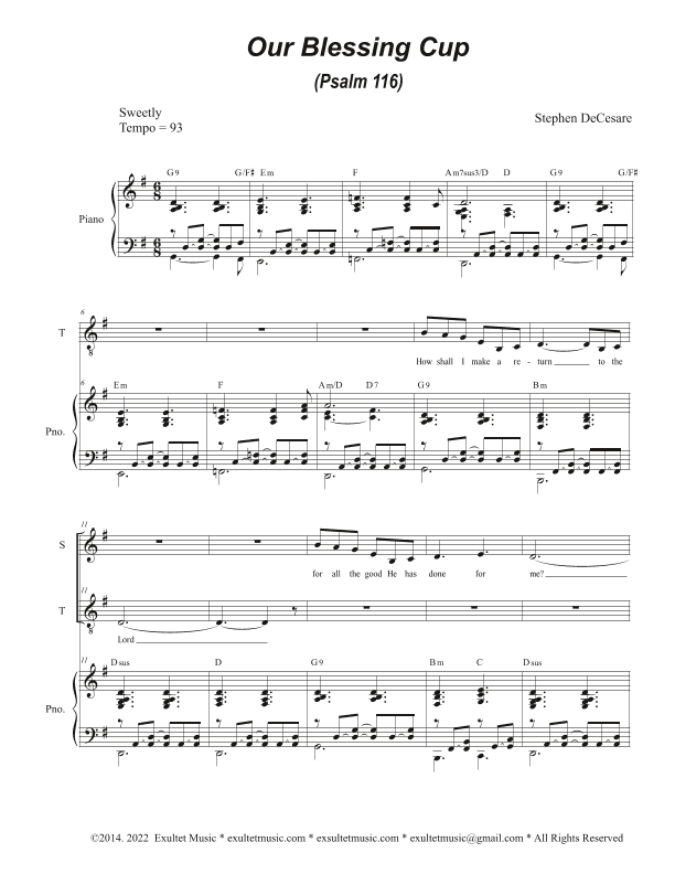 Our Blessing Cup (Psalm 116) (2-part choir - (Soprano and Tenor)