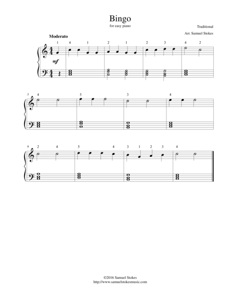 Bingo - for easy piano (arr. Samuel Stokes)