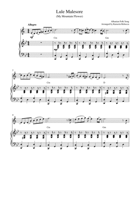 Lule Malesore (My Mountain Flower) (tenor saxophone solo and piano accompaniment) (arr. Kaiserin Rebecca)