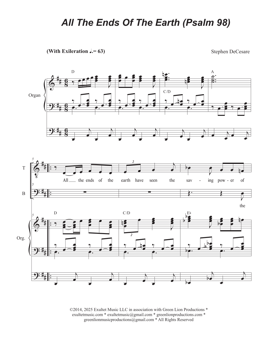 All The Ends Of The Earth (Psalm 98) (Duet for Tenor and Bass solo)