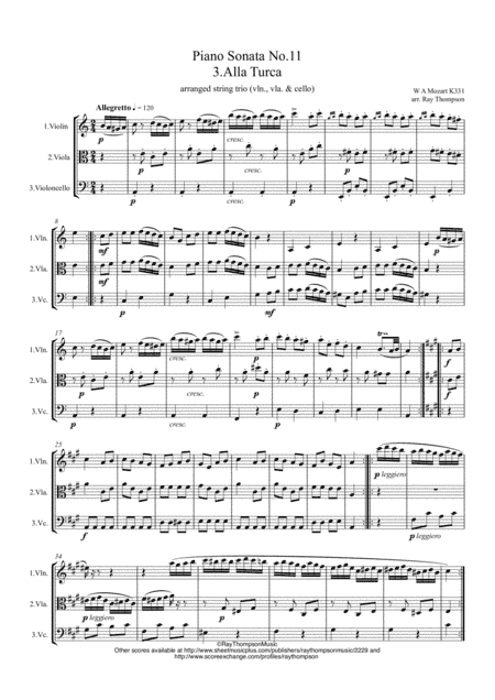 Mozart: Piano Sonata No.11 in A K331. Mvt. III Rondo Alla Turca (Turkish March) - string trio (arr. Ray Thompson)