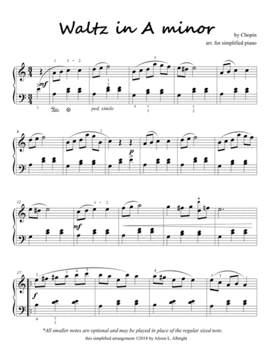 Chopin's Waltz in A Minor - for simplified piano (arr. Alison L. Albright)