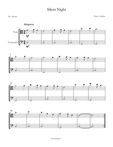Silent Night for beginners sheet music for viola and cello (arr. Arezzo Music)