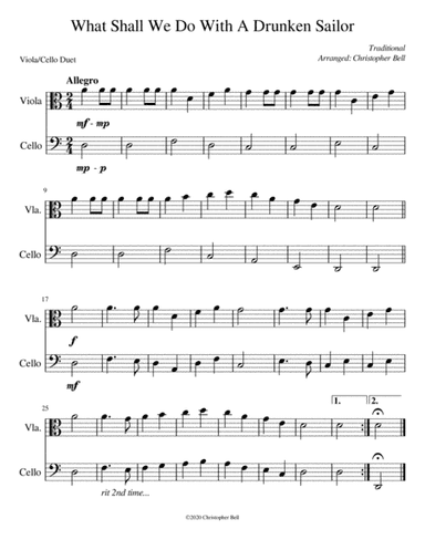 Drunken Sailor - Easy Viola/Cello Duet (arr. Christopher Bell)