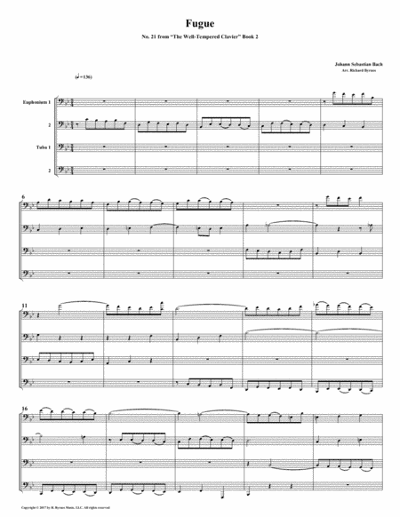 Fugue 21 from Well-Tempered Clavier, Book 2 (Euphonium-Tuba Quartet) (arr. Richard Byrnes)
