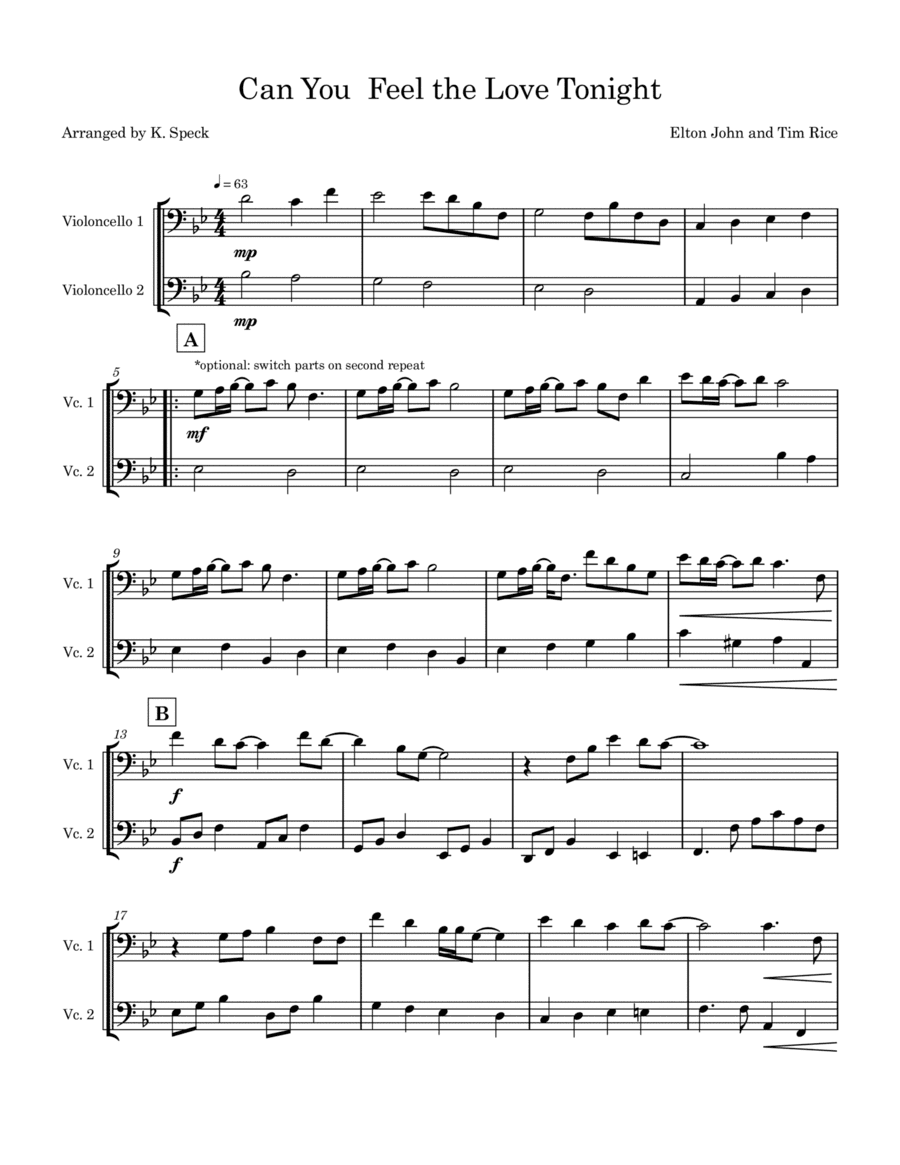 Can You Feel The Love Tonight (arr. K. Speck)
