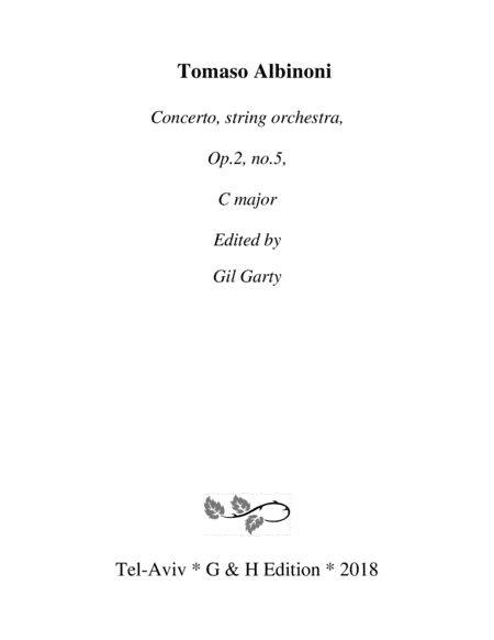 Concerto, string orchestra, Op.2, no.5, C major (Original version) (arr. Gil Garty)