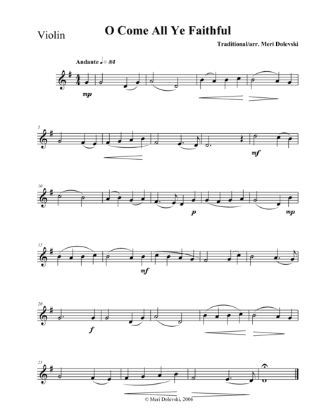 O Come All Ye Faithful: violin/piano (arr. Meri Dolevski)