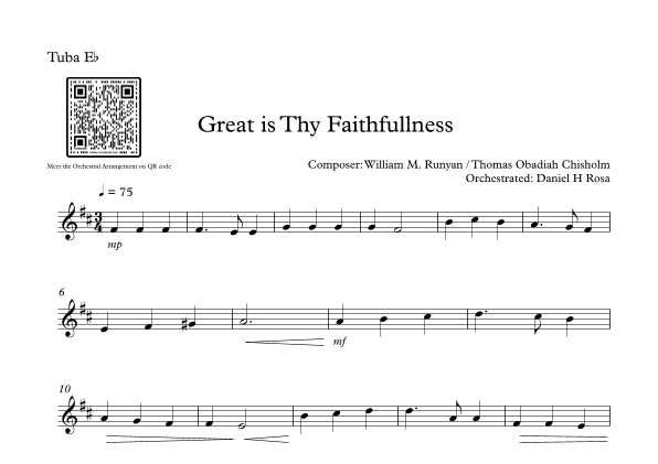 Great is Thy Faithfullness - Easy Eb Tuba (arr. Daniel H Rosa)