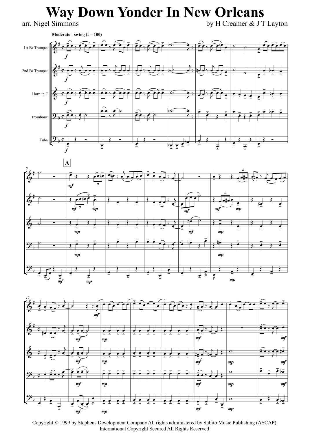 Way Down Yonder In New Orleans (arr. Nigel Simmons)