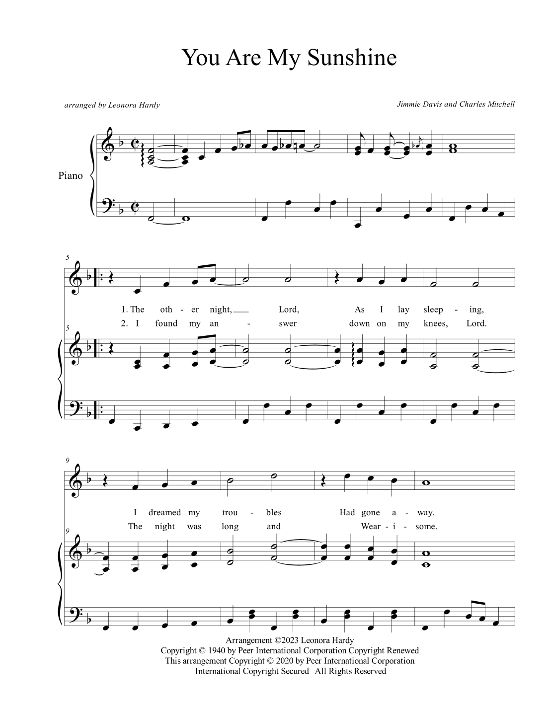 You Are My Sunshine (arr. Leonora Hardy)