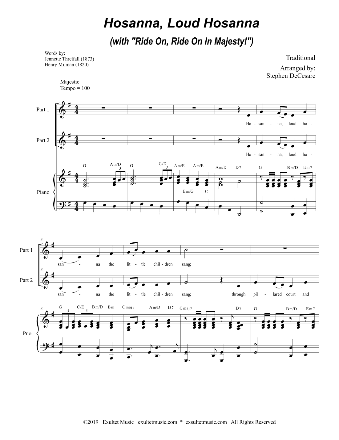 Hosanna, Loud Hosanna (with "Ride On, Ride On In Majesty!") (2-part choir) - Piano accompaniment (arr. Stephen DeCesare)