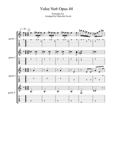 F. Sor Opus 44 No. 6 Valse for guitar quartet (arr. Malcolm Escott)
