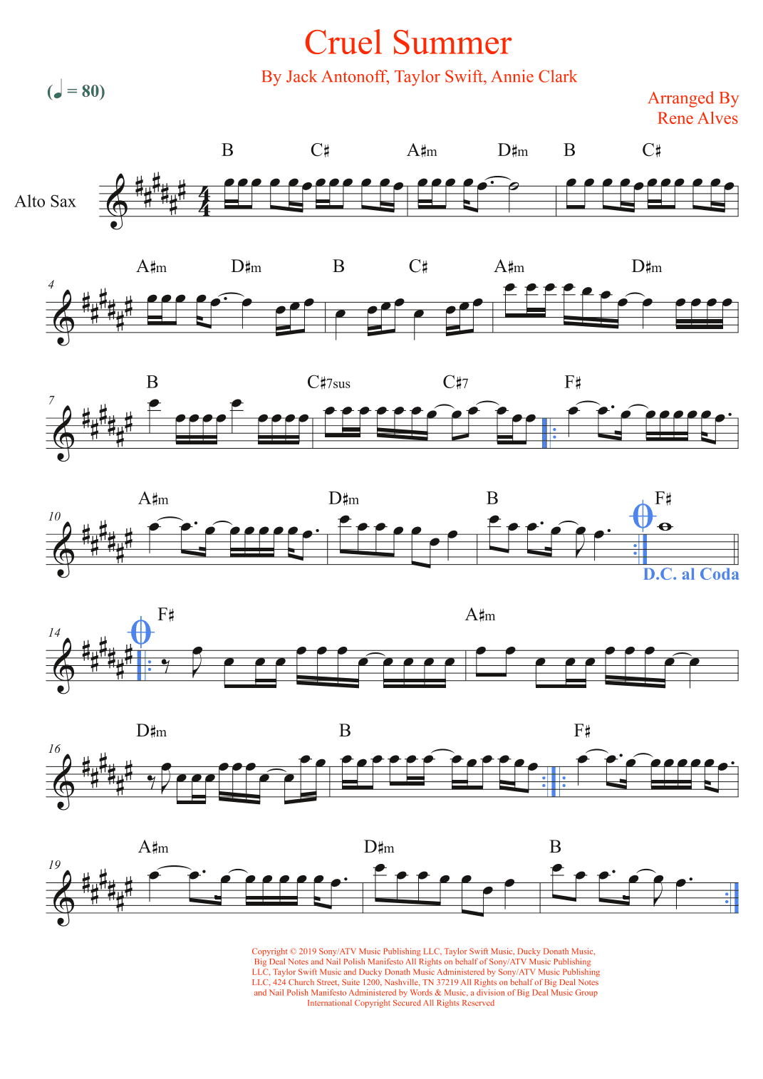 Cruel Summer (arr. Rene Alves)