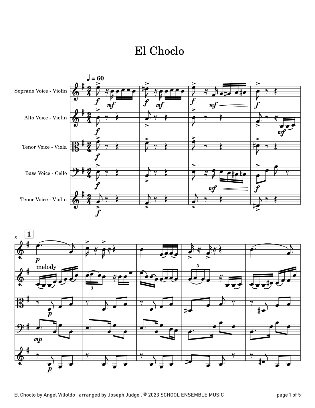 El Choclo by Villoldo for String Quartet in Schools (arr. Joseph Judge)