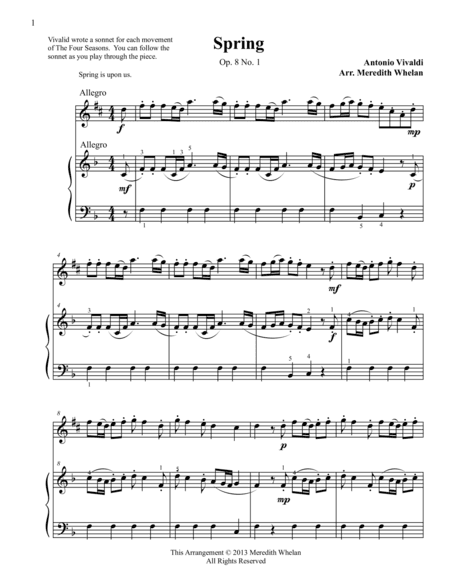 Classical Duets for Alto Saxophone & Piano:  4 Selections from Vivaldi's Four Seasons (arr. Meredith Whelan)