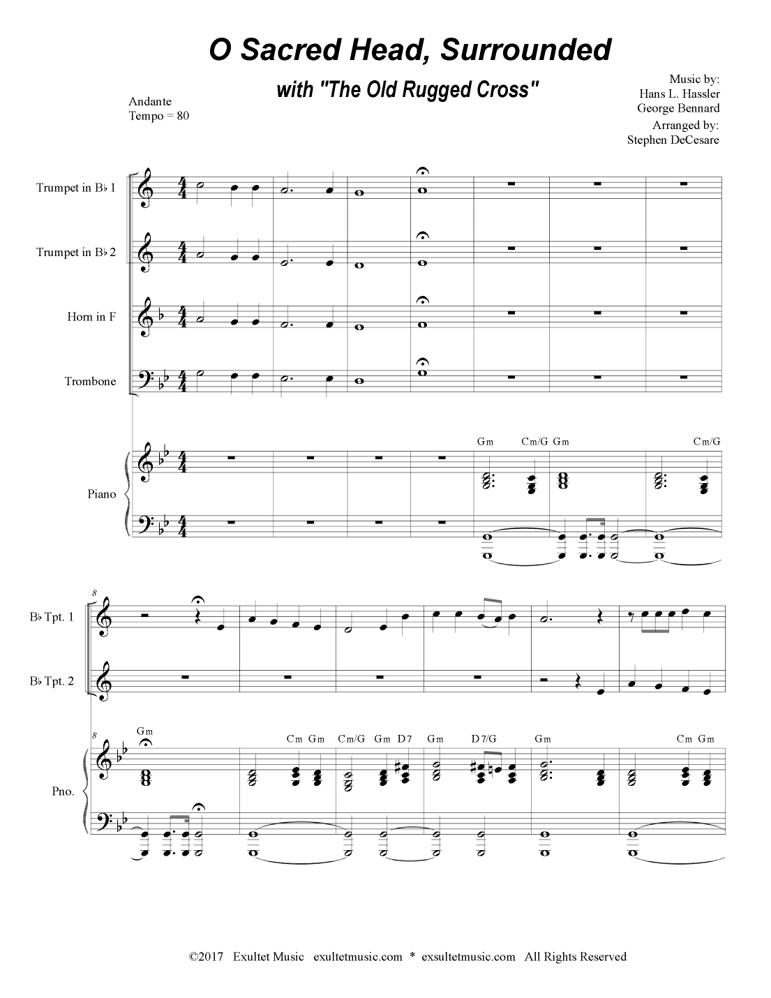 O Sacred Head, Surrounded (with "The Old Rugged Cross") (Brass Quartet and Piano) (arr. Stephen DeCesare)