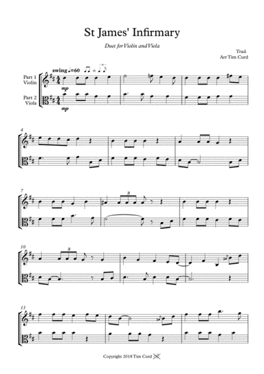 St James' Infirmary. Duet for Violin and Viola (arr. Tim Curd)