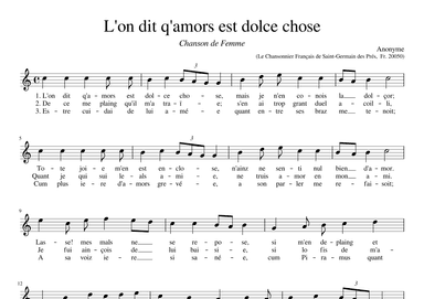 L'on dit q'amors est dolce chose (arr. Early Music Scores)