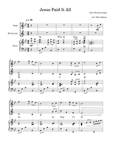 Jesus Paid It All (Flute and Clarinet Duet with Piano) (arr. Tyler Adams)