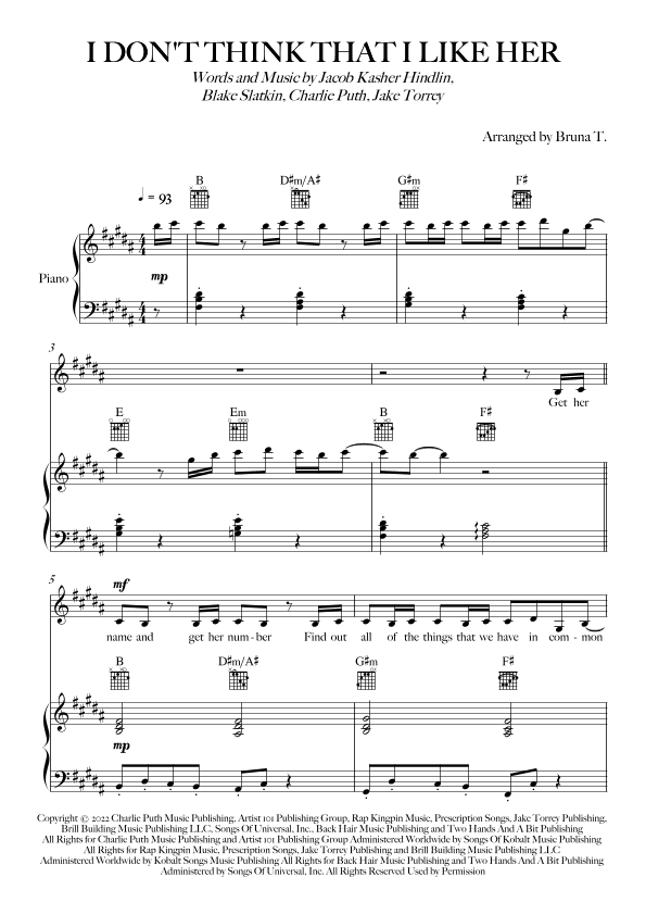 I Don't Think That I Like Her (arr. Bruna T.)