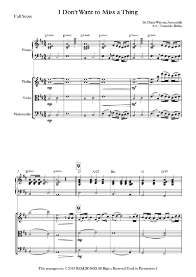 I Don't Want To Miss A Thing (arr. Fernando Britto)