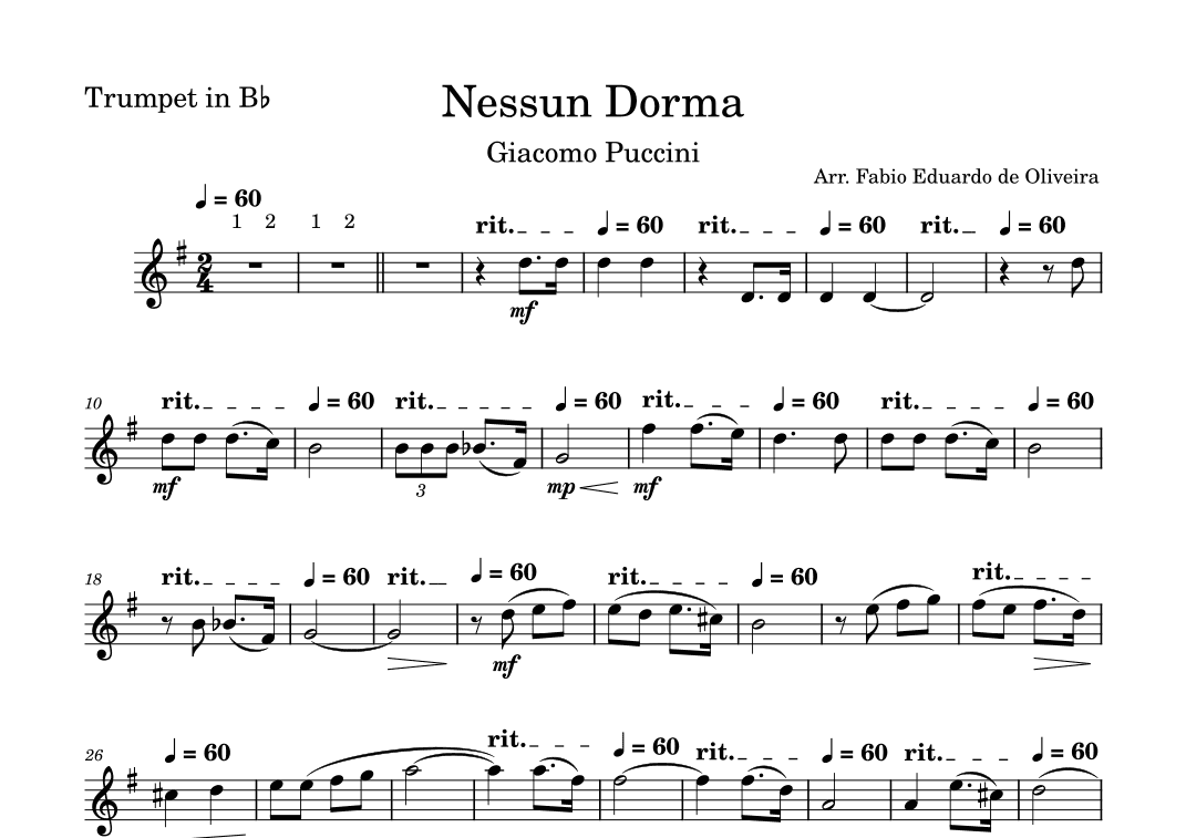 Nessun Dorma (Puccini) - Easy Arrangement (arr. Fabio Eduardo de Oliveira)
