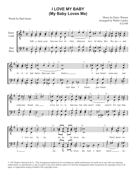 I Love My Baby (my Baby Loves Me) (arr. Walter Latzko)