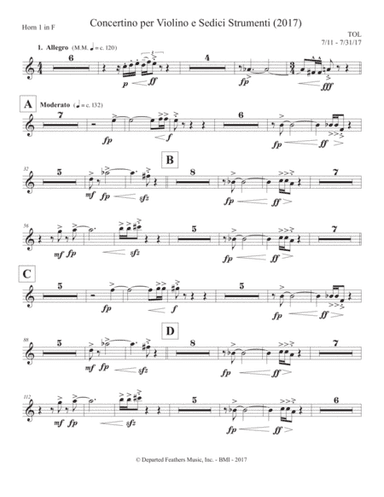 Concertino per Violino e Sedici Strumenti (2017) horn in F part 1