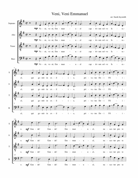 Veni, veni, Emmanuel / O come, o come, Emmanuel (SATB, a cappella) arranged by Sarah Jaysmith (Tradi (arr. Sarah Jaysmith)
