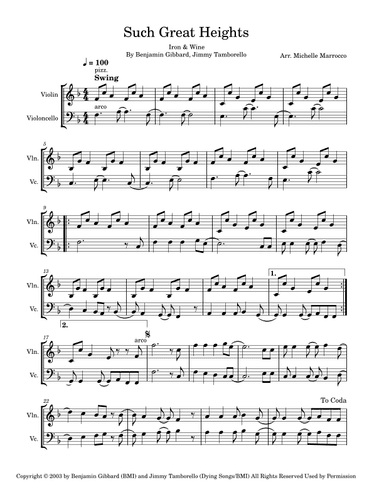 Such Great Heights (arr. Michelle Marrocco)