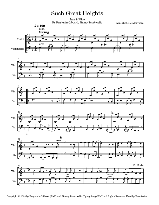 Such Great Heights (arr. Michelle Marrocco)