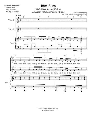 Bim Bum (An American Folk Song/Game) (SA/2-Part) (arr. Carol Troutman Wiggins [ASCAP])