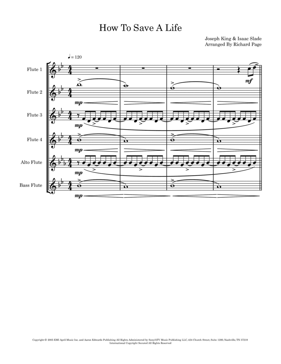 How To Save A Life (arr. Richard Page)
