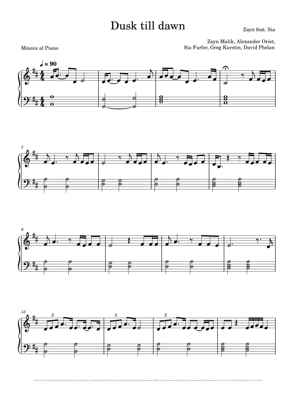 Dusk Till Dawn (arr. Música al Piano)
