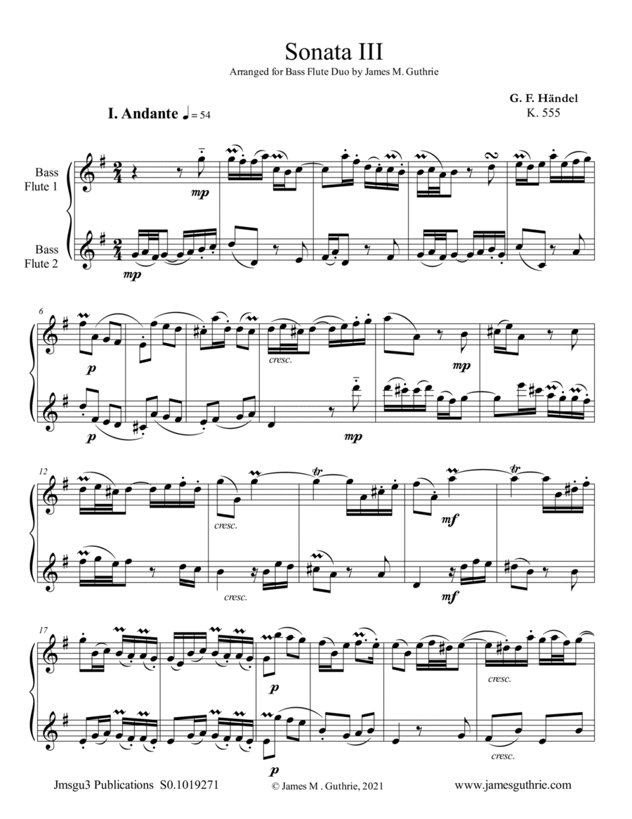 Handel: Sonata No. 3 for Bass Flute Duo (arr. James M. Guthrie)