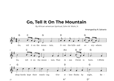 Go, Tell It On The Mountain (Key of G Major) (arr. R. Salvario)