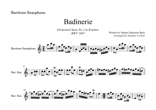Badinerie BWV 1067 (arr. Zachary Corbett)